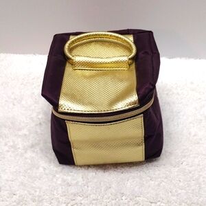 Burgundy with Gold Stripe Handle Cosmetic Makeup Bag